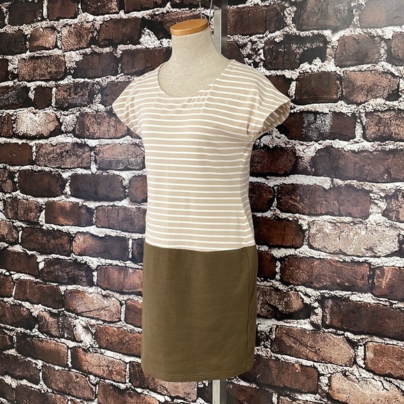 Lalu T-Shirt Dress Tan Brown Stripes Size Medium - Picture 6 of 12